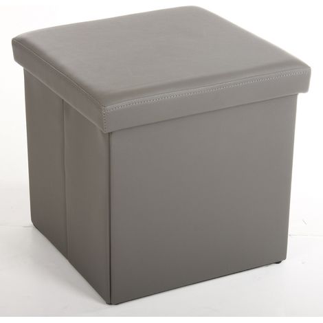 Lot de 2 poufs carrés Lilo en simili cuir coloris gris - Hauteur 37.5 x Profondeur 38 x Largeur 38 cm