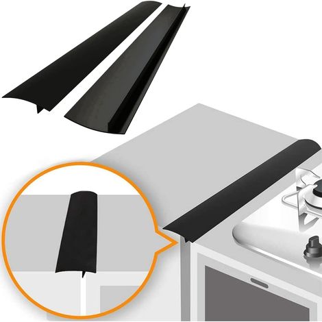 Confezione da 2 copri-fessure in silicone per fornelli, resistenti al calore, facili da pulire, sigillanti per fessure sui fornelli (53 cm, nero)