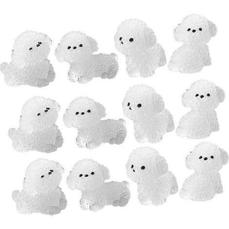 Lot de 12 mini figurines de chiens phosphorescentes en résine, idéales pour décorer micro-paysages et bonsaïs. (1/5)