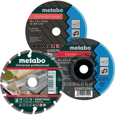 Metabo – Disque à tronçonner 76 mm 3 pc(s) – 626879000 – Pour meuleuses PowerMaxx CC – Flexiarapid Super inox, diamanté, combiné