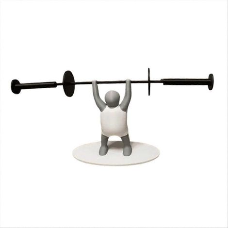 Porte-papier toilette haltérophile amusant, petit modèle gris + barre d'haltères noire (1/5)