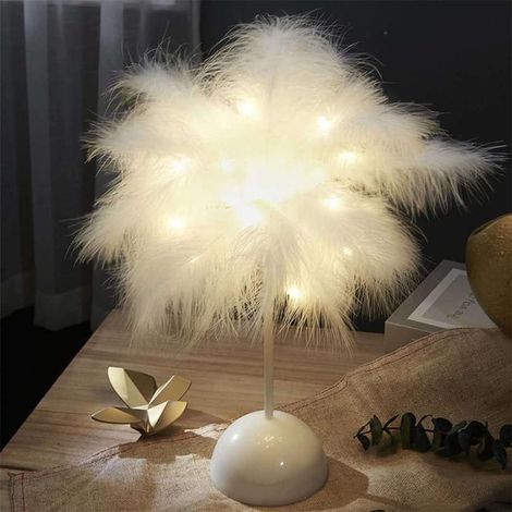 Lampe De Table En Plumes - Lampe De Chevet LED À Éclairage Doux - Pour Chambre À Coucher Salon Salle De Mariage - 25 X 10 X 10 Cm - 100 G (1/5)