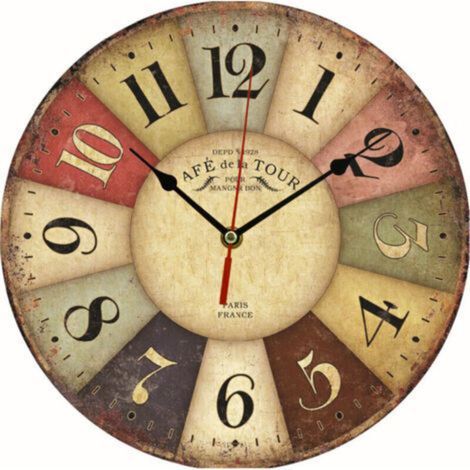 Horloge murale vintage industrielle 30cm – Action silencieuse précise – Bois rustique pour décoration intérieure – Cadeau exquis Piles non incluses. (1/4)