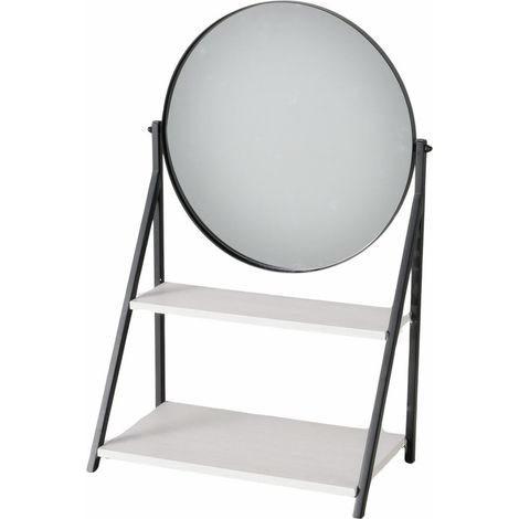 Miroir sur pied avec étagère ACAPULCO, rond, hauteur 50,5 cm (1/3)