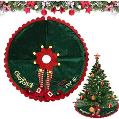 Jupe de Sapin de Noel Elfe, Couverture de Base de Sapin de Noël, Grande Jupe de Sapin 120cm/48in, Tapis Cache Pied de Sapin, Jupe d'arbre de Noël en Peluche, Support d'arbre de Noël (Vert) (1/5)