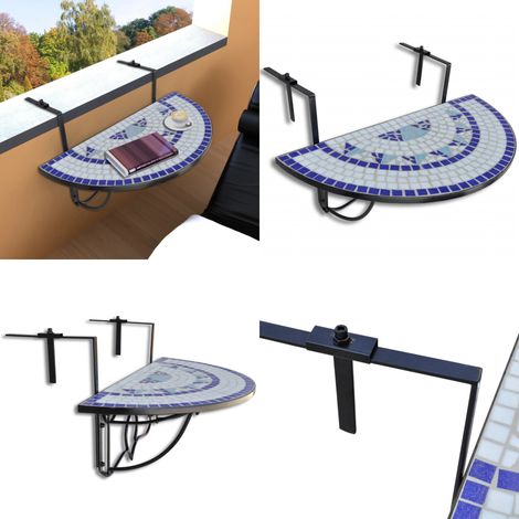 Balkonhängetisch Mosaik Blau und Weiß - Balkontisch - Hängetisch - Balkonmöbeln - Gartenmöbel - Esszimmerset - Home & Living