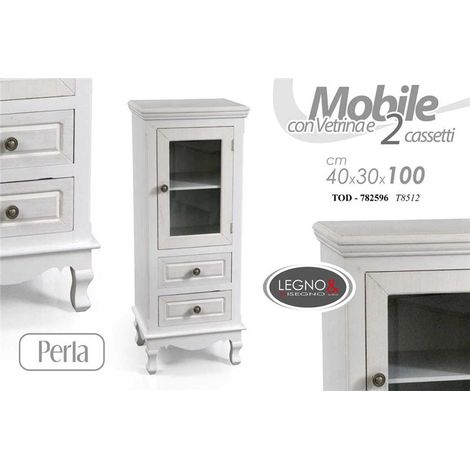 MOBILE CON VETRINA E 2 CASSETTI 40 X 30 X 100 CM PERLA
