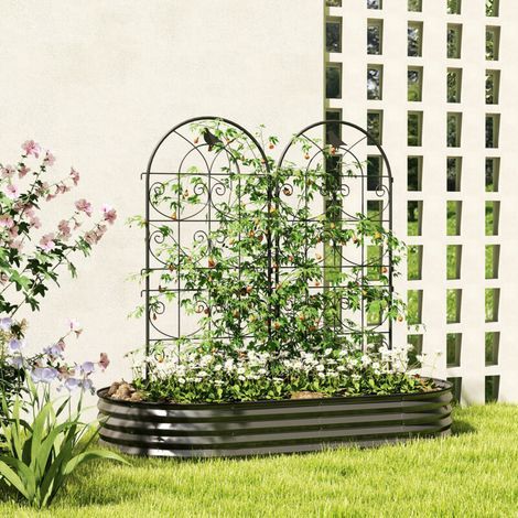 Ensemble de 2 treillis métalliques antirouille, motif oiseau, pour plantes grimpantes, 50 x 120 cm, espalier pour plantes d'intérieur, treillis pour tomates, fleurs, plantes grimpantes, noir (1/5)