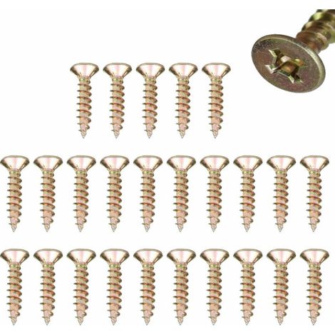 100x vis fraisée filet complet acier bichromaté cruciforme uniquadrex bois aggloméré meuble, M3,5 x 20 mm (1/2)