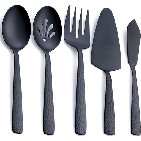 Ensemble d'ustensiles de service noirs mats de grande taille, ensemble de service d'hôtes en acier inoxydable (1/5)