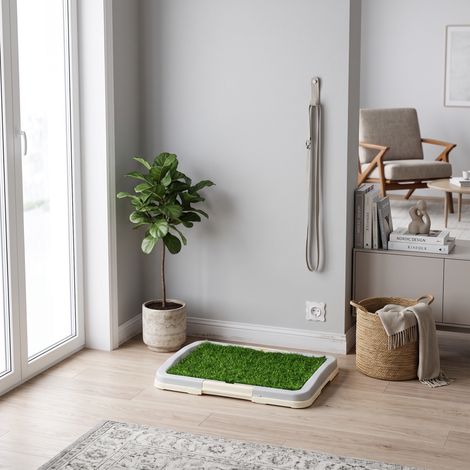 Toilette pour chien litière avec tapis en gazon artificiel plateau et panneau grillagé 46,5 x 34 cm (1/5)