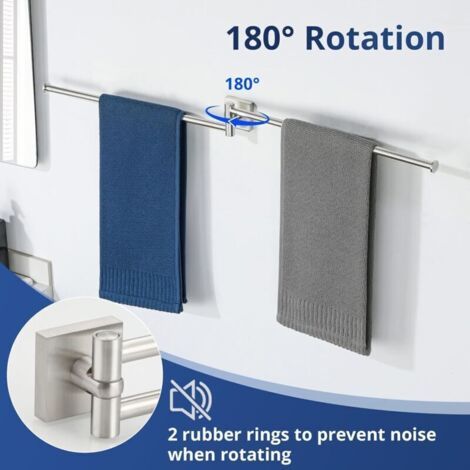 Porte Serviette avec 2 Barres Salle de Bain, Porte Serviette Mural 180° Rotatives en Acier Inoxydable, Sèche-Serviettes Oganizer, 40CM Brossé, EGKN2502F-HD-400-LS (1/3)