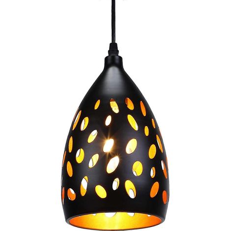 Suspension industrielle rétro, luminaire suspendu E27 vintage en métal noir, décoration intérieure pour chambre, cuisine ou bar. (1/4)