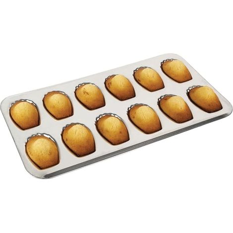 Tablett mit 12 Madeleines – Weißblech – Maße: 39 x 23 x 1,7 cm – Aufdruck: 8 cm – Hergestellt
