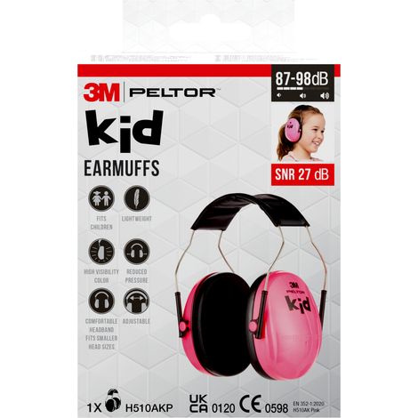Casque anti-bruit pour enfants 3M™ PELTOR™ Kid H510AKP, SNR 27 dB, rose