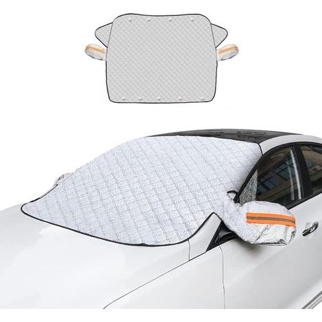 Funda plateada para parabrisas de coche con protección para espejos laterales, cierre magnético de cuatro capas, 150x110 cm, para nieve/hielo/escarcha/sol, sedanes/SUV/camionetas/furgonetas. (1/5)