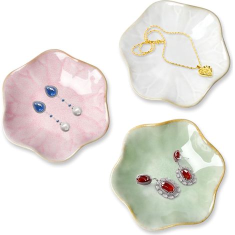 Plateau à Bijoux - Lot de 3 - Céramique Émaillée - Rangement Bagues et Clés - Salon Salle de Bain - 10,8x9,6x2,5 cm (1/5)