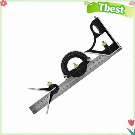 Règle à angle droit - TBEST - 300 mm - Inox - Base alliage - Jauge de niveau intégrée (1/5)