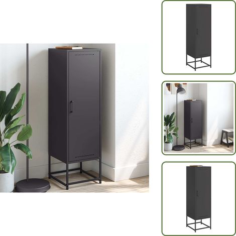 The Living Store Highboard Schwarz 36x39x123 cm Stahl - Industrielles Design - Hochschrank - Regal - Aufbewahrung - Wohnraum (1/5)