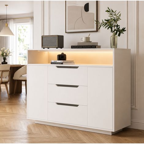 Sideboard mit offenen Fächern 3 Schubladen 120x40x85 cm Weiß OKMYHOME (1/5)