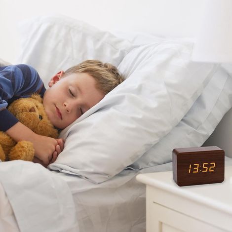 stanza - sveglia digitale - sveglia digitale per camera da letto - sveglia digitale per bambini - sveglia digitale con cavo - sveglia digitale a batteria - sveglia digitale in legno - display a LED (1/5)