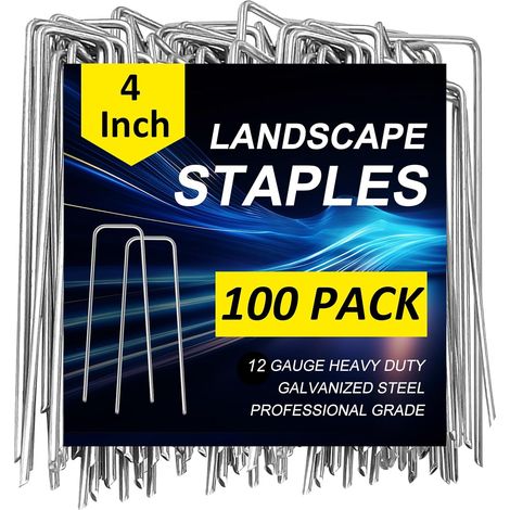 Lot de 100 agrafes de jardin galvanisées de calibre 12 de 10,2 cm, piquets antirouille pour barrière contre les mauvaises herbes, tubes d'irrigation, cour, pelouse, tissu paysager (1/5)
