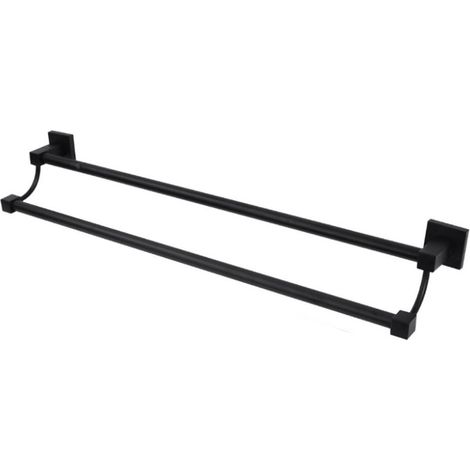 Porta asciugamano doppio nero portasalviette 62 cm fissaggio con viti o senza viti biadesivo accessori arredo bagno (1/3)