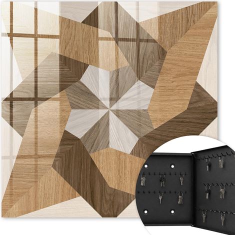 Armoire à clés - (30 cm x 30 cm) - Boîte à clés murale - Coffret de rangement pour clés - Couleur noire - Ouverture vers la droite - Pour maison et bureau - étoile en bois