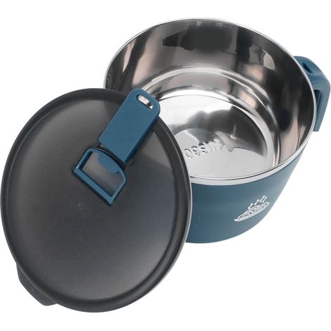 Bol à nouilles instantanées en acier inoxydable avec couvercle et support pour téléphone, grande capacité (1300 ml), bleu, idéal pour la maison, le bureau ou les dortoirs. (1/5)