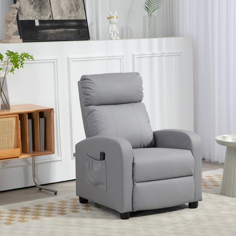 Sillón de Masaje Reclinable con Mando a Distancia Bolsillo Lateral y Temporizador Tapizado en PU 68x88x98 cm Gris Claro (1/5)