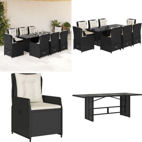 9-tlg. Garten-Essgruppe mit Kissen Schwarz Poly Rattan - Gartentisch - Gartenmöbel Set - Esstisch - Gartenset - Outdoor Möbel - Home & Living (1/5)
