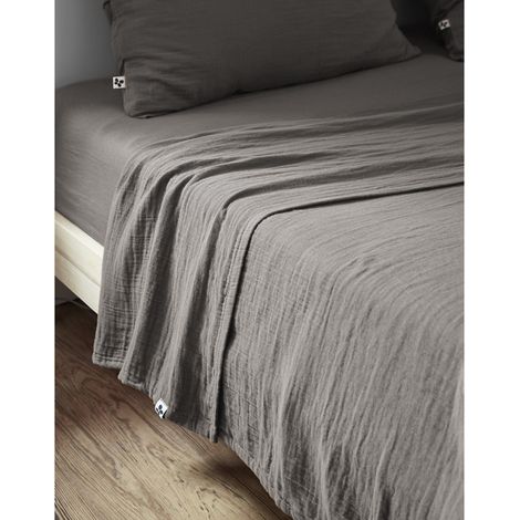 Drap plat 270 x 300 cm Double gaze de coton luxe Gaïa Anthracite