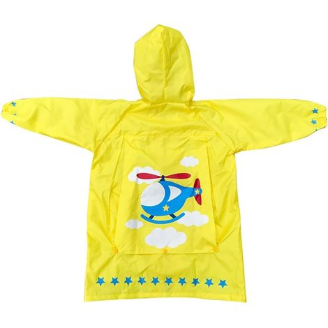 Imperméable jaune à capuche pour enfant, avec motifs de dessins animés, idéal pour le sac à dos scolaire.