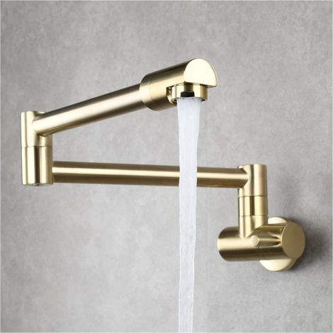 Robinet de Cuisine remplisseur de Pot Robinet de Cuisine en Laiton Robinet Mural Simple Froid mitigeur monotrou Rotation pli Robinet Chrome (Color : Brushed Gold, Size : I) (1/5)