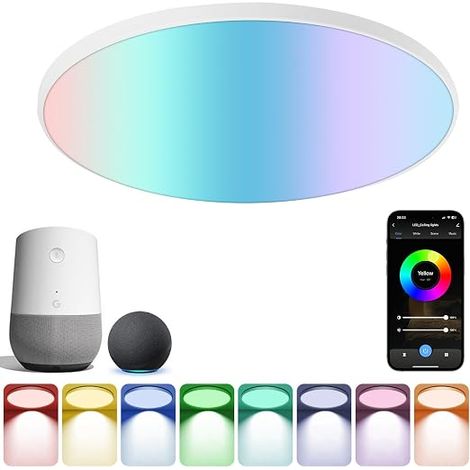 24W Dimmable RGB LED Ceiling Light, WiFi for Bathroom, Remote Control and App, 2700K-6500K, Round Smart Ceiling Light Works with Bluetooth for (1/5)