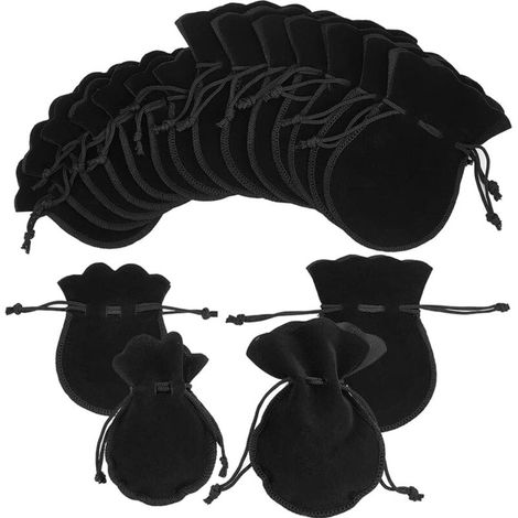 20 Pcs 7x9cm 9x12cm Pochettes Sac En Noir Velvet Pochettes Pochon Bijoux avec Cordon Pochettes à Bijoux En Velours peut sac cadeau, sac ornement, sac de bonbons (Noir) (1/5)