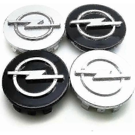 Lot de 4 enjoliveurs centraux de roue Opel 56 mm, 59 mm, 60 mm, 64 mm et 68 mm, noir et argent, avec logo et emblème. Accessoires auto Wigslar (1/4)