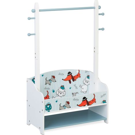 Portemanteau enfant avec étagères 120 x 40 x 160 cm idéal rangement autonome décoration animaux en bois blanc (1/5)
