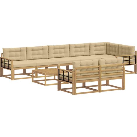 Outdoor Sofa Set 9 pcs White and Beige Polyester vidaXL (1/5)
