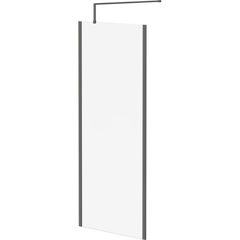 Colore 8mm Clear Glass Gunmetal Grey 1850mm x 800mm Walk In Shower Screen including Wall Channel with End Profile and Support Bar (1/5)