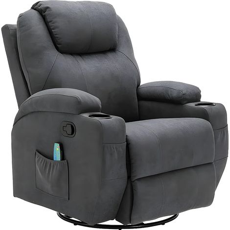 Vente-Unique – Fauteuil relax massant en polyester – Gris – Massage clapping et vibration – Inclinaison jusqu'à 135° – Dimensions 82x105x95 cm (1/5)