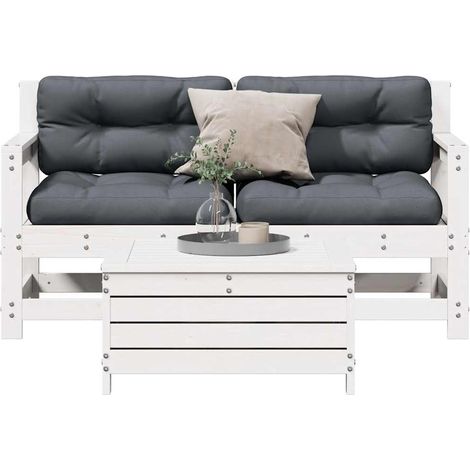 Ensemble de salon de jardin 3 pièces avec coussins, blanc, en pin massif (1/5)