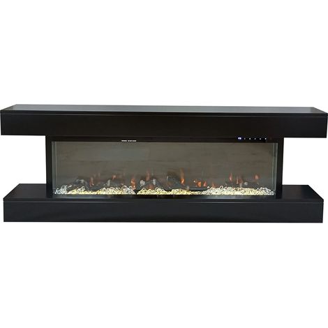 Camino Elettrico da Parete o Incasso Alaro Ultra+ 152x18x52 cm Effetto Fiamma Telecomando in MDF Nero (1/5)