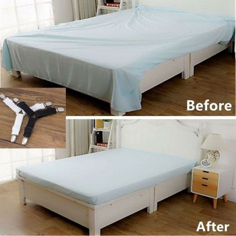 Sangles pour Draps de Lit 4 Pices Attache Drap Housse Triangle Attache Matelas lastique Tendeur de Draps Rglable Bretelles (1/4)