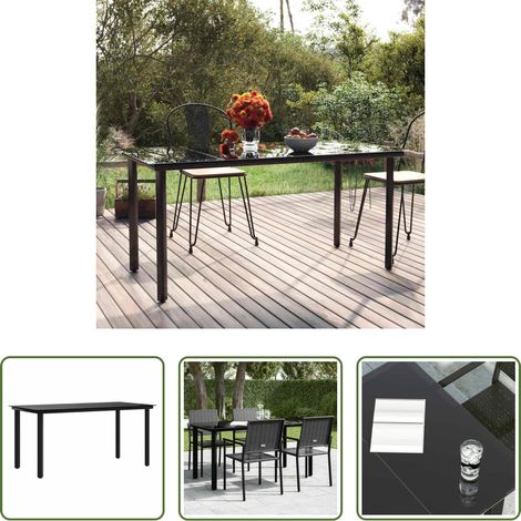 Garten Tisch - Garten-Esstisch Schwarz 160x80x74 cm Stahl und Hartglas (1/5)