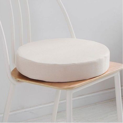 Coussin de chaise rond - AIMOONSA - Blanc plomb - 45x45x8 cm - Housse amovible - Antidérapant (1/4)