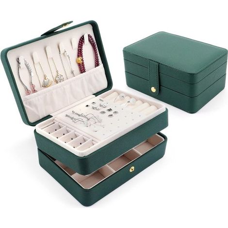 Coffret à bijoux de voyage - Organisateur de bijoux - Pour filles et femmes - Vert - Boîte de rangement à bijoux compacte (1/5)