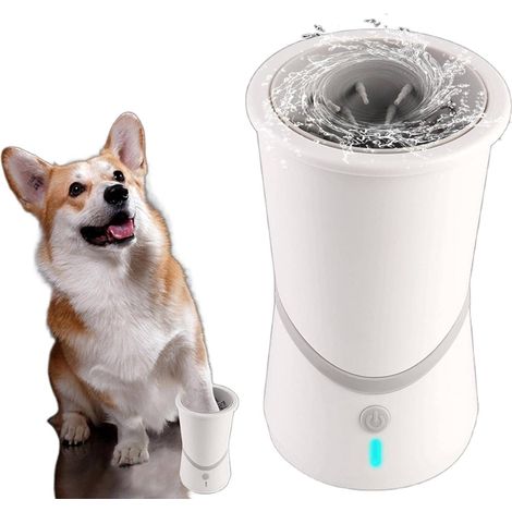 Machine à laver automatique en silicone souple pour animal domestique - Tasse de lavage des pieds pour chien et chat - Chargement USB - Gris clair (1/5)