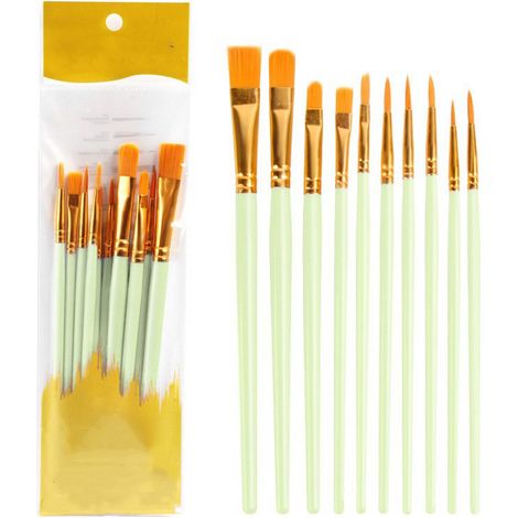 Brushes Peinture - 10 Pièces - Poils Nylon - Pour Acrylique Huile Aquarelle - Peinture Miniature Art Corps et Ongles - Lot Complet (1/5)