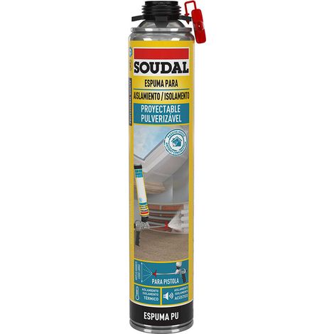 Soudal – Pistolet à mousse projetable 700ml – Mousse polyuréthane expansive – Pulvérisable pour isolation thermique – Application horizontale et verticale